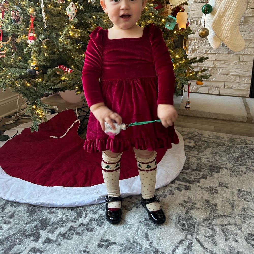 Little Stocking Co Velvet Kids Dress with Festive Socks